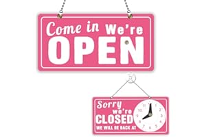 PLIGREAT Letrero rosa abierto cerrado de doble cara con texto en inglés "We Are Open Close", placa creativa para colgar en la pared, con cadena, para tienda minorista, bar, panadería, tienda, ventana,
