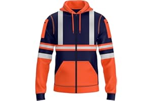 NOROZE Sweat à Capuche Homme Haute Visibilité avec Bandes Réfléchissantes, Sweat Zippé Sécurité avec Poches Zippées, Vêtement de Travail Durable et Confortable, Disponible S à XXL