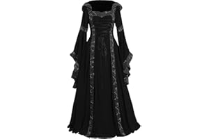 GENERIC Women Medieval Hooded Dresses Renaissance Costumes Clearance Ladies Oversize Flare Sleeve Gothic Dress Womens Court Gowns Halloween Party Vintage Plus Size Dress Elegant Retro Goth Ball Gown UK