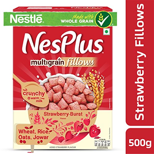 Nestlé NesPlus Breakfast Cereal, Multigrain Fillows – Strawberry-Burst, 500g Carton