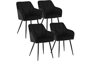 CLIPOP Esszimmerstuhl 4er Set Samt Küchenstuhl Polsterstuhl mit Armlehne und Metall Beine, Retro Design Armlehnstuhl Sessel für Wohnzimmer Esszimmer (4er, Samt Schwarz)