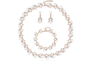 Loutade Jewellery Sets for Women, Pearl Crystal Necklace & Drop Earring & Bracelet Sets, Pearl Wedding Jewellery Set for Bride Bridesmaid, Bridal Women's Jewellery Set for Party Wedding Festival