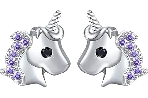 Flyow S925 Sterling Silver Jewelry Unicorn Stud Earrings for Women and Girls