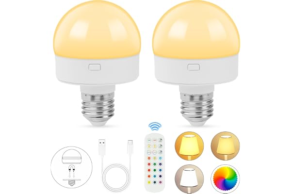HOTUT LED-lampa i färg, 2 st E26 RGB-lampor med fjärrkontroll, typ C, uppladdningsbar, för bar, fest, hem och nattlampa