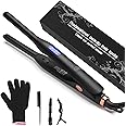 Mini Hair Straightener, Pencil Straightener for Short Hair, Beard and Pixies, Straight or Tight Curler, Adjustable Temperature, Small Flat Iron for Short Hair (Black)