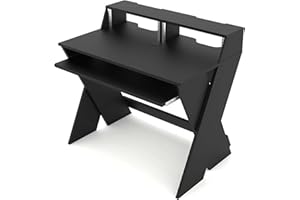 Glorious Sound Desk Compact Black – Station de travail compacte au design intelligent avec grand plan de travail, compartiment pour clavier extensible, 2 racks 3U et canal de câble à l'intérieur