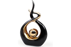 NTMAICHY Modern Abstract Art Ceramic Statue, Elegant Ceramic Spiral Sculpture Home Decoration Living Room Ornaments, Hopeful Flame Nordic Art Sculpture for Office Table Center Dining Room Living Room(Black)