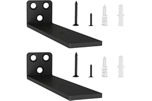 YFCVIP 2 Pack Floating Shelf Brackets 5in, Heavy Duty Wall Mounted Shelf Brackets, L-Shaped Metal Shelf Support for Floating Shelves | Home Storage (Black)