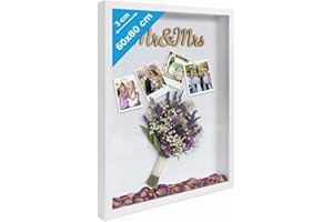 PHOTOLINI 3D cornice 60x80 cm bianco, profonda, cornice per oggetti fino a 3 cm di profondità, legno MDF con vetro acrilico - perfetta per il fai da te e come regalo