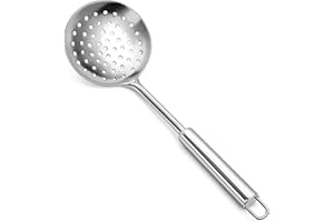 TIJAR® Stainless Steel Skimmer Slotted Spoon 38cm – Food Grade 304 Oil Strainer Ladle for Cooking, Frying – Durable Rustproof Kitchen Utensil with Comfortable Ergonomic Handle, Dishwasher Safe