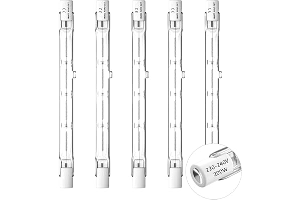 Vinmooog R7S glödlampa 5 st halogenlampa R7S T3 118 mm 200 W 220 V–240 V, halogenlampa typ J, 4650LM varmvit 3 000K, lämplig