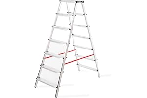 MYPRO ® PREMIUM LINE LADDER | Professional Step Ladder | Aluminium Double-Sided Steps | 3-8 Tread | EN131 & TÜV Certified | 150KG Capacity | Ideal for Trade & DIY (7-Step)