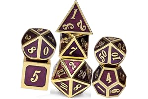 Yourandoll 7 pièces dés en métal en Alliage de Zinc dés polyédriques D20 D12 D10 D8 D6 D4 Jeux de dés pour Dungeons et Dragons DND Dice RPG MTG Jeux de Table de dés 16mm (Violet Doré)