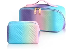 Yokilly Trousse De Toilette Femme: 2 Pièces Grande Trousse Maquillage - PU Couleur Dégradée Trousse De Maquillage Voyage - Imperméable Portable Sac Cosmétique de Voyage