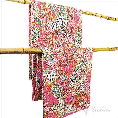 EYES OF INDIA - DOBLE CACHEMIRA ROSA KANTHA MANTA TAPIZ COLCHA MANTA CUBRECAMA Decoración Boho