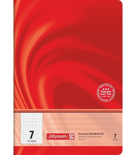 Brunnen Schulheft A5 Mit Hefthülle – Lineatur 5x7 Mm, 16 Blatt, Inklusive Namensschild – Ideal Für Schule & Studium