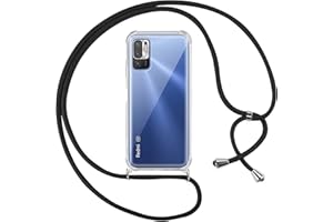 Pnakqil Handykette Hülle für Xiaomi Poco M3 Pro/Redmi Note 10 5G 6.5", Handyhülle mit Band Kordel Necklace Schnur Airbag Anti-Fall für Poco M3 Pro Weich Silikon Cover mit Kette zum umhängen, Schwarz