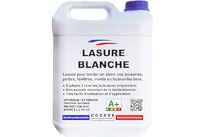 CODÈVE BOIS Lasure Blanche - Codeve Bois - 5 L - Intérieur/extérieur - Blanche De Décoration Pour Un Volet, Fenêtre, Porte Ou Bardage Bois.