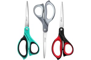 LIVINGO 8,5" Ciseaux, Ciseaux en inoxydable 3 packs ultra tranchants, professionnel Ergonomic Comfort Grip Scissors for Office School Home Supplies