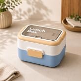 2 Katlı Lunch Box, 304 Paslanmaz &Ccedil;elik B&ouml;lmeli Beslenme Kutusu,Mavi