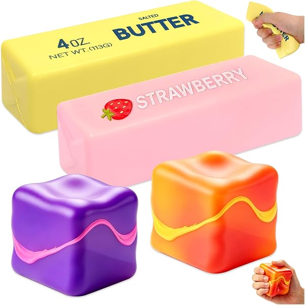 KYLOS 4 Juguetes Antiestrés Squishy – Taba Y Fufu Ultrasuaves, 2 Azules Y 2 Negros – Alivio De Ansiedad Para Niños Y Adultos