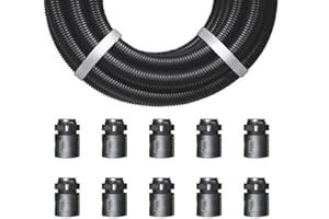 FLEX-IT FLEXIBLE CONDUIT 16mm Quality Black Polypropylene Flexible Conduit Contractor Pack - 10 Meters & 10 Hinged Glands, External 16mm - Internal 12.0mm - IP40 - Low Smoke Zero Halogen - UV Resistant