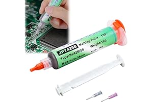 UJOOGBU Sn42/Bi58 Syringe Tin Solder Paste,138°C Low Temperature Syringe Solder Paste,Flux Soldering Paste with 2 Needles and 1 Pusher,Needle Tube Maintenance Solder Paste for Bga,PCB, CPU, Led, SMT(15g)