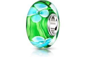 MATERIA by Matthias Wagner Glas Bead blau grün mit Blumen für European Beads Armband 951