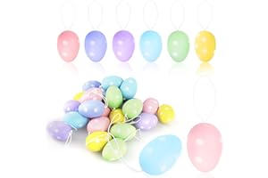 Moocuca 24 Pcs Ostereier Plastik, Osterei zum Aufhängen Set, 6cm X 4cm, Der Bunte Plastikeier eignet Sich für Osterdeko, Partys etc