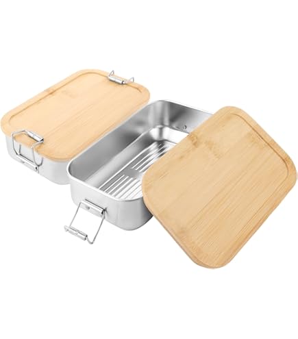 Bento lunchbox voor volwassenen/kinderen, roestvrijstalen broodtrommel en lunchbox 800ml/1200ml/1500ml, metalen trommel met houten deksel, BPA- en plasticvrije brooddoos, ontbijtbox voor kleuterschool