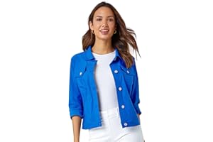 Roman Originals Stretch Jacket for Women UK - Ladies Denim Jean Summer Coat Bengaline Casual Smart Utility Trucker Biker Fitted Classic Work Spring Soft Vintage