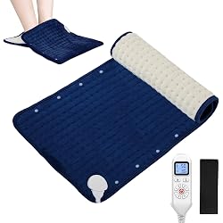 Chauffe-pieds électrique Pliable 40x80 Cm - 6 Niveaux De Température, Minuterie, Lavable, Bleu Marine/gris