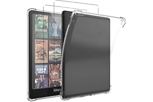 KUSINHOKA Coque pour Kindle Paperwhite 2024 7 Pouces/Kindle Colorsoft Signature Edition + [2 Pièces] Verre Trempé, [Antichoc] Souple Silicone Transparente Protection Étui Anti-Rayures Housse