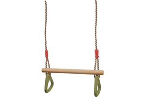 Small Foot Schaukel mit Turnringen 2 in 1, Kinderschaukel aus Holz, mit Metallringen zum Aufhängen, ab 3 Jahre, 6120 Typ, Grün, 45 x 14 x 180 cm