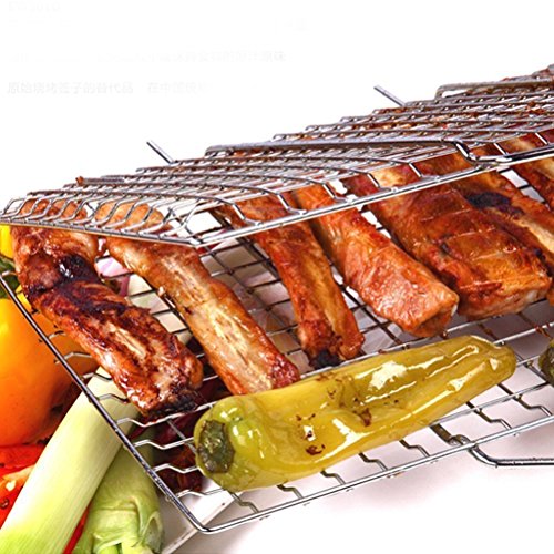 Forest Master Premium BBQ Grill-Korb aus Edelstahl mit 2 Jahren Zufriedenheitsgarantie – Grill-Wok / Grill-Pfanne / Grill-Rost / Gemüse-Schale / Gemüse-Korb / Kartoffelkorb W32*L21.5+28.5cm – Quadrat - 3