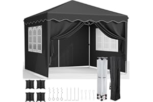 LIFERUN Pavilion 3x3m, Folding Gazebo Waterproof, Stable, Winterproof with 420D Oxford, UV Protection 50+, with 4 Side Panels, Height Adjustable Garden Pavilion, Foldable Tent for Camping (black)