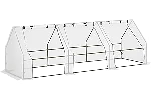 Outsunny Serra da Giardino a Tunnel in PE per Piante e Fiori con Bordi Allungati e Porte a Cerniera, 270x90x90 cm, Bianco