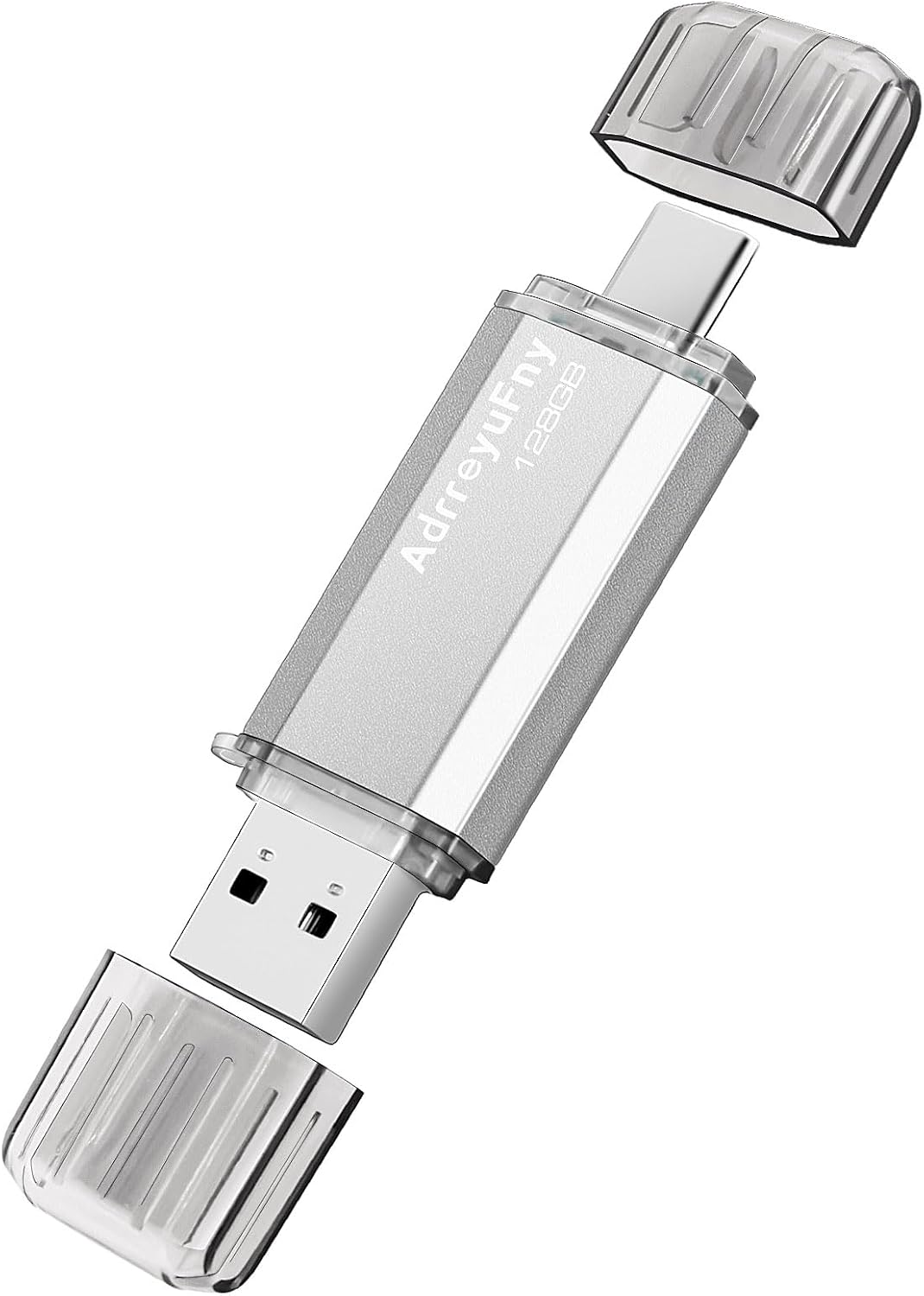 AdrreyuFny Memoria USB 128GB, Tipo C Flash Drive USB 2.0 Pen Drive 128 GB 2 en 1 OTG USB C Pendrive para Smartphones, Tabletas y Otras Dispositivos USB o Tipo C (Plata)