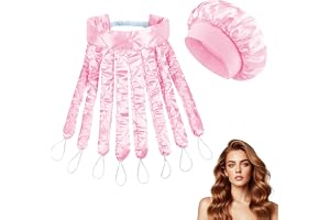 Värmefria locktänger för långt hår, värmefria locktänger, hårband för korta och långa hårstylingvågor (rosa - inkluderar nattmössa)