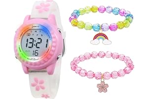 HMJIA Licorne Enfants Montre Digitale et Collier Set Montre étanche avec Alarme Chronomètre Clignotant Lumières 3D Cartoon Bande Silicone Cadeaux d'anniversaire pour Filles de 3 à 12 Ans
