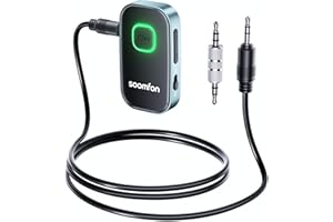 Bluetooth Transmitter Receiver 3.5mm - SOOMFON V5.3 Bluetooth Aux Adapter Car Support CVC8.0 Noise Reduction HD Call, Rechargable Aux to Bluetooth Adapter for Car/Speaker/TV