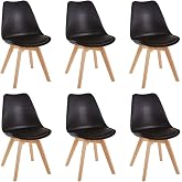 HJhomeheart Set of 6 Dining Chairs, Solid Wood Legs, Removable Chair Cushion, Kitchen Chair, Modern Chair (Black-6)
