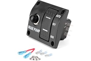 AOUTECEN Panneau de Commutation de Pompe de Cale Manuel Automatique à 3 Voies pour Bateaux 12V ou 24VConstruit en Panneau de Commande de Pompe de Cale de Disjoncteur 15A avec Indicateur LED