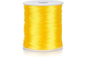 FQTANJU 2mm Nylon Satin Cord, 100 Yards Nylon Cord Satin String for Bracelet Jewelry Making Silky Rattail Macrame Trim Cord Necklace Bulk Beading Thread Kumihimo Chinese Knot Craft (Yellow)