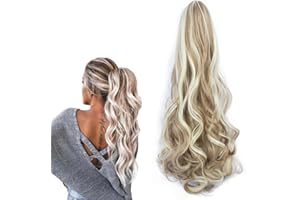 prinfantasy Long Wavy Ponytail Hair Extension Drawstring Body Wavy Ponytails Curly Clip in Black Synthetic Hairpiece for Women Girls GBMW024