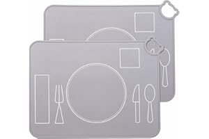 IYYI Tovagliette in silicone per bambini, tovagliette lavabili in lavastoviglie, tappetini da viaggio portatili per bambini, set di 2 (grigio)