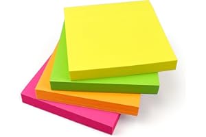 EVG 400 Bright Sticky Notes 76x76mm (3"x3") 4 Pads of 100 Sheets - Colourful Memo Notes in Yellow, Pink, Orange, Green or Peach - Note-Taking, Reminders, Checklist
