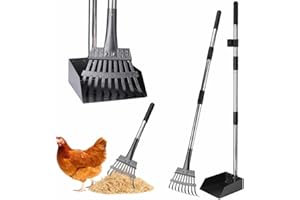 JOURNDREAM Accessori per pollaio: 2 in 1 pala ergonomica per la pulizia e la setacciatura, Mistegge regolabile con supporto salvaspazio ed erpice