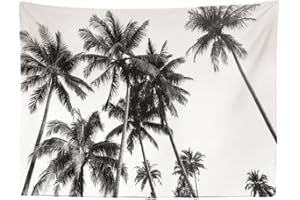 Ulticool - Plage Nature Vintage Palmier Art Noir Blanc - Tapisserie murale - 200x150 cm - Grande tapisserie – Poster - Toile - Accessoires pour Chambre Salon Chambre d'enfants