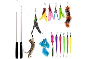 Bojafa Cat Toys for Indoor Cats Adult: Interactive Kitten Feather Wand Toys - 15Pcs Cat Teaser Toys